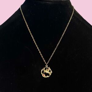 Vintage JJI signed hummingbird and ruby pendant necklace